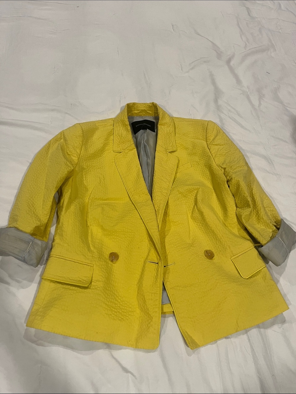 Banana Republic Bright Yellow Textured Double-Button Blazer